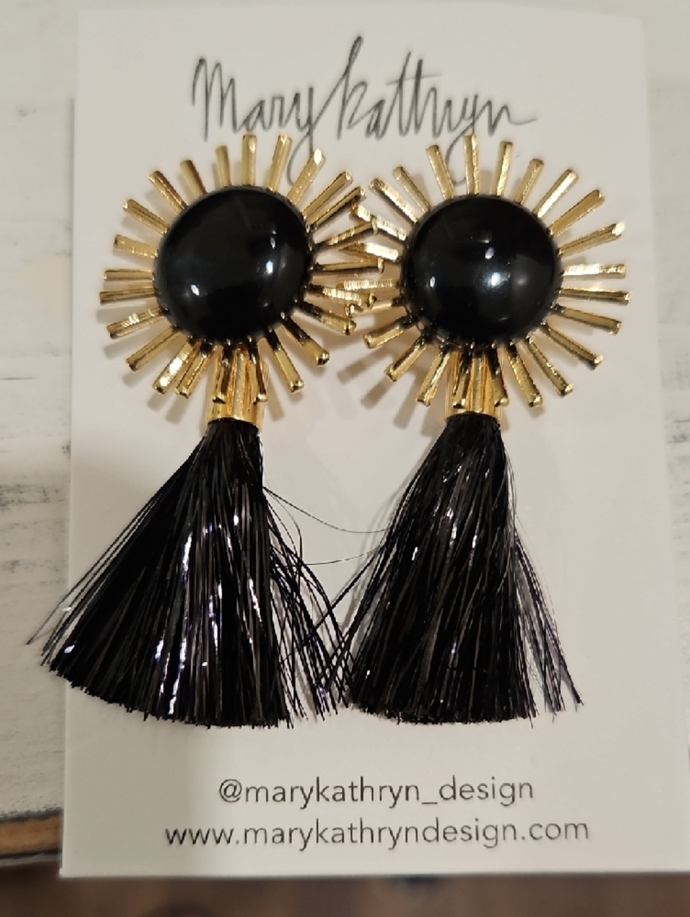 Black Tassel Sunburst Drop Earrings